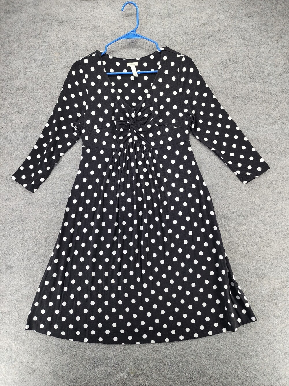 SOMA Dress Womens Medium 3/4 Sleeve V Neck Black Polka Dot